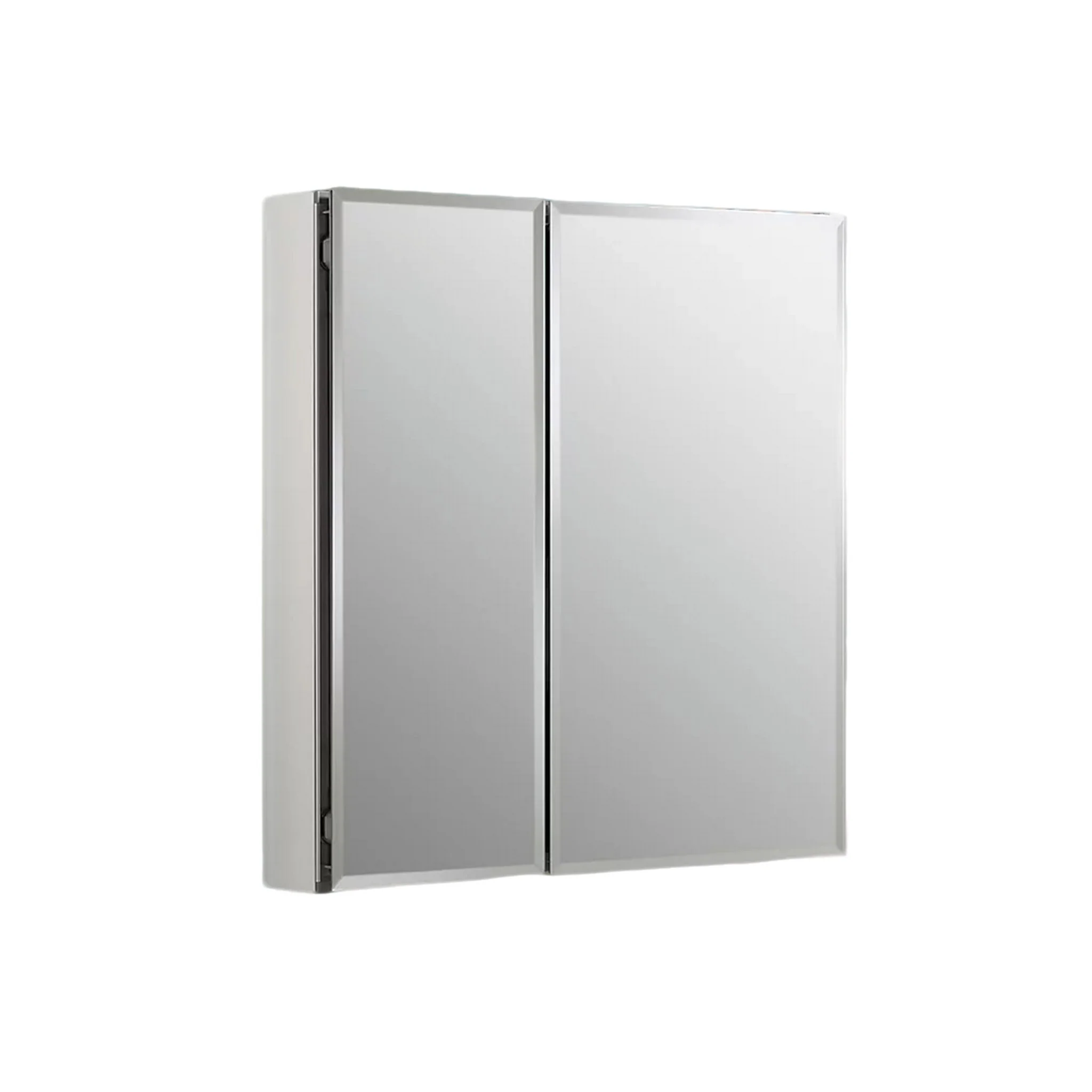 25 X 26 INCHES ALUMINUM TWO-DOOR MEDICINE CABINET WITH MIRRORED DOORS AND BEVELED EDGES