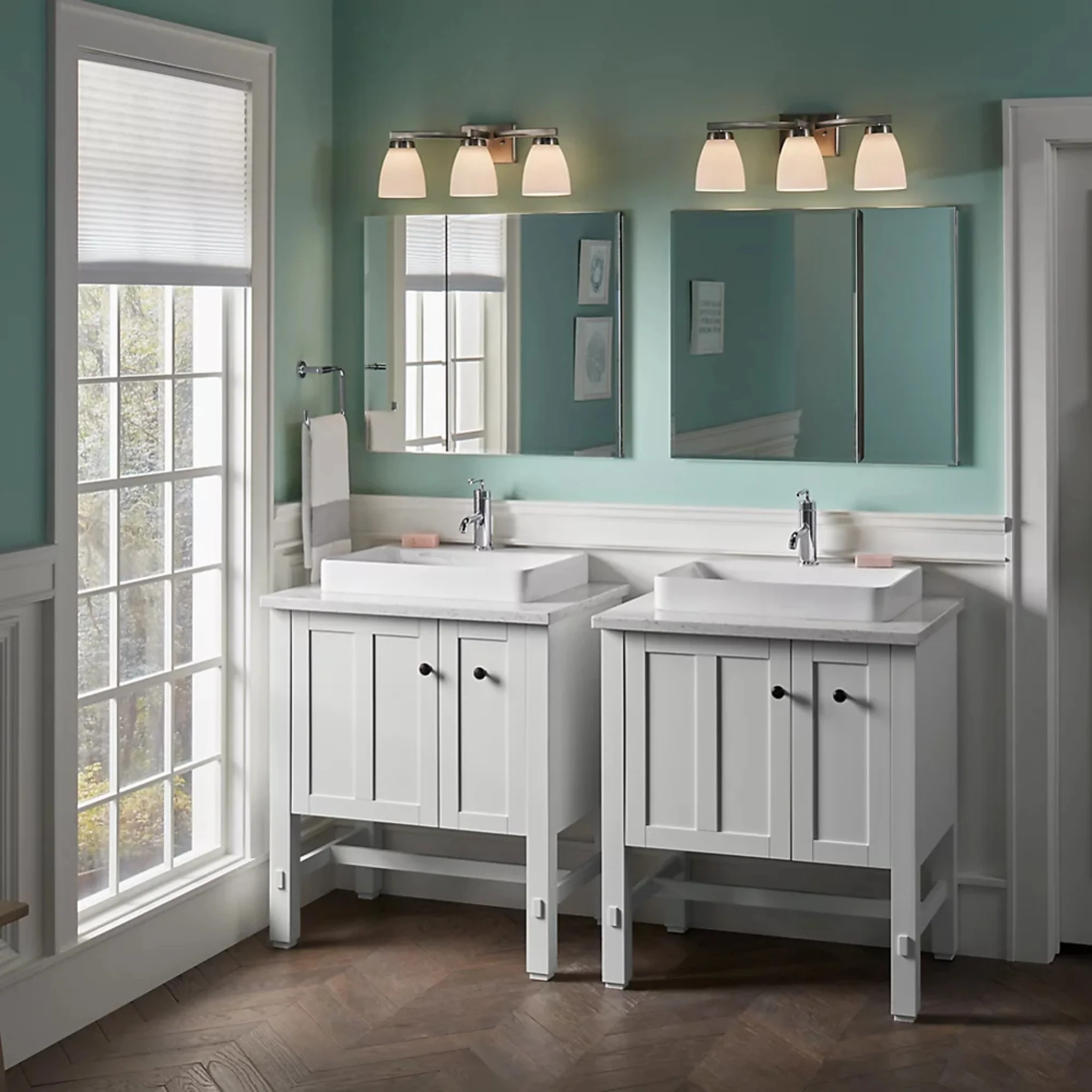 30 X 26 INCHES ALUMINUM TWO-DOOR MEDICINE CABINET WITH MIRRORED DOORS AND BEVELED EDGES - Image 4