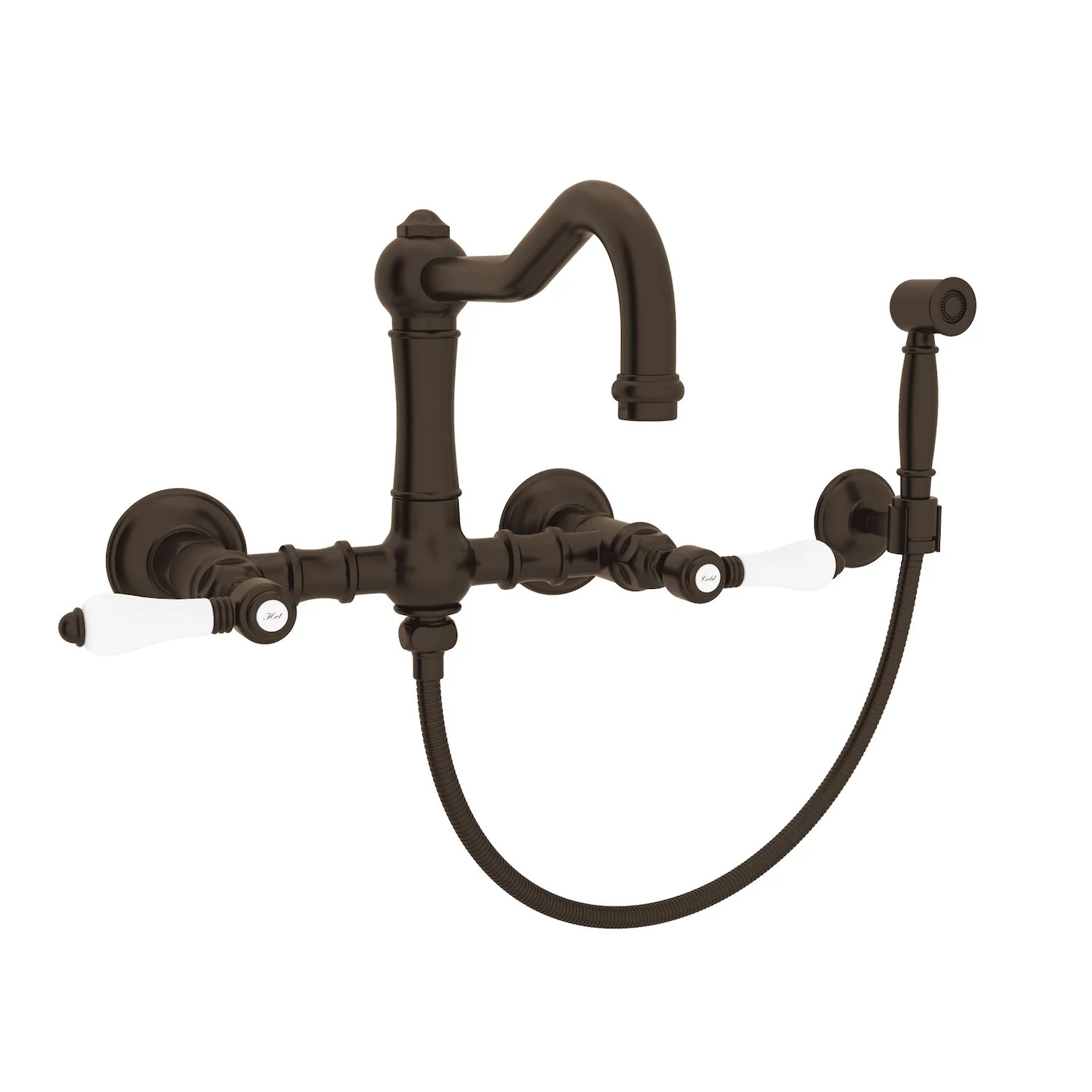 ACQUI® WALL MOUNT BRIDGE KITCHEN FAUCET WITH SIDESPRAY AND COLUMN SPOUT (PORCELAIN LEVER HANDLE) - Image 5